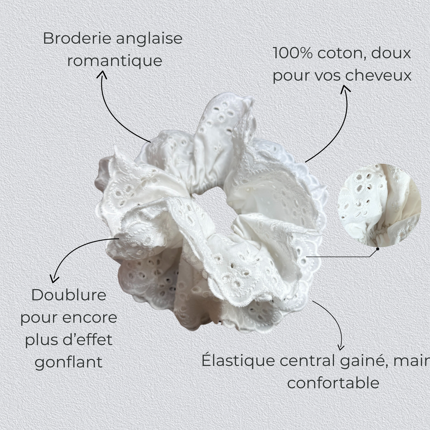 Suzanne - Chouchou romantique en broderie anglaise